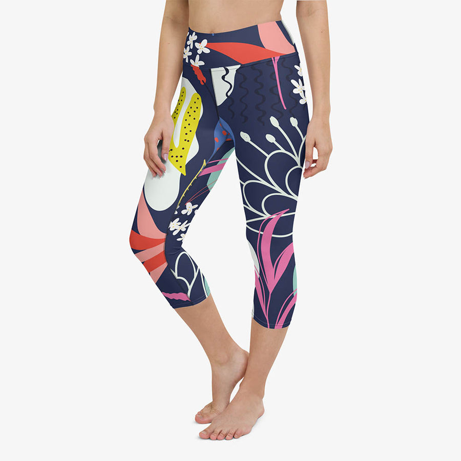 Floral Capris "Fluid Flowers" Blue/Yellow/Red