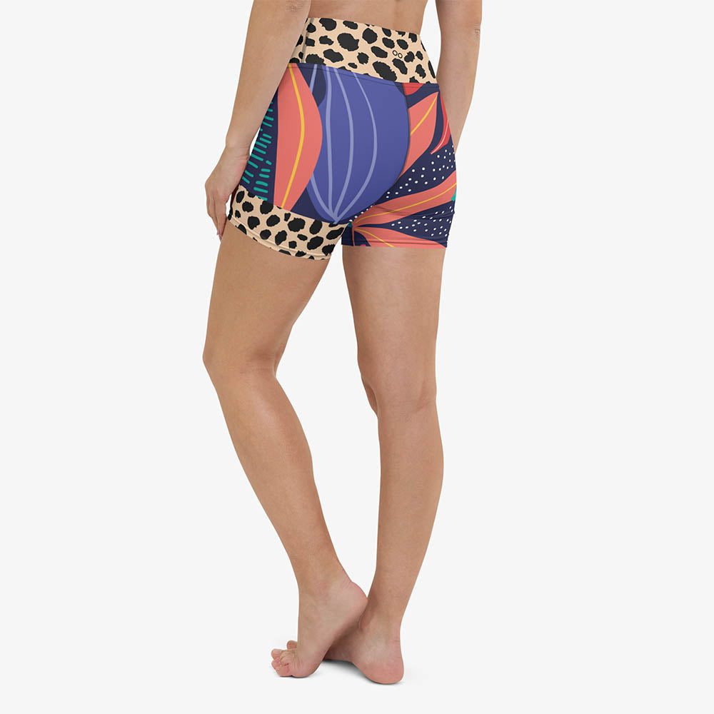 Animal Printed Yoga Shorts Animal Leaves Blue Orange Green Loony Legs