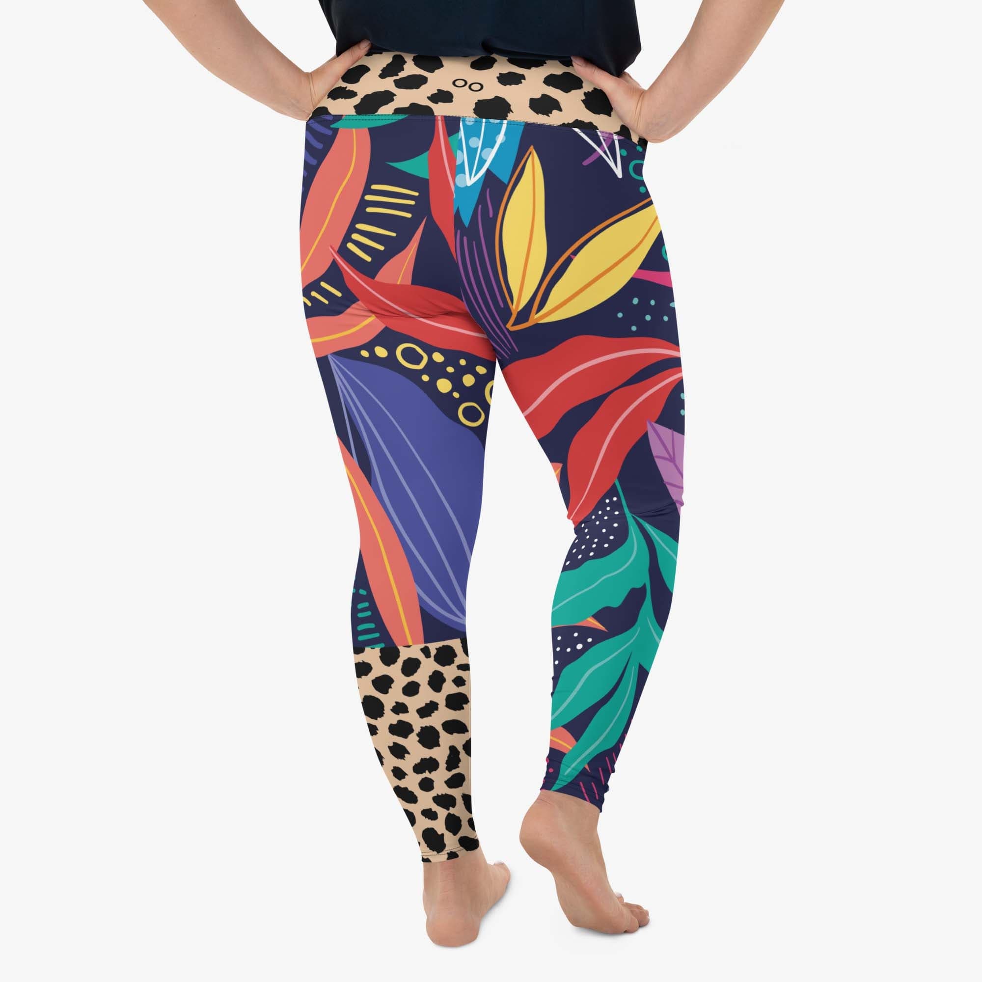 Plus Size Floral Leggings Animal Leaves Blue/Orange/Green