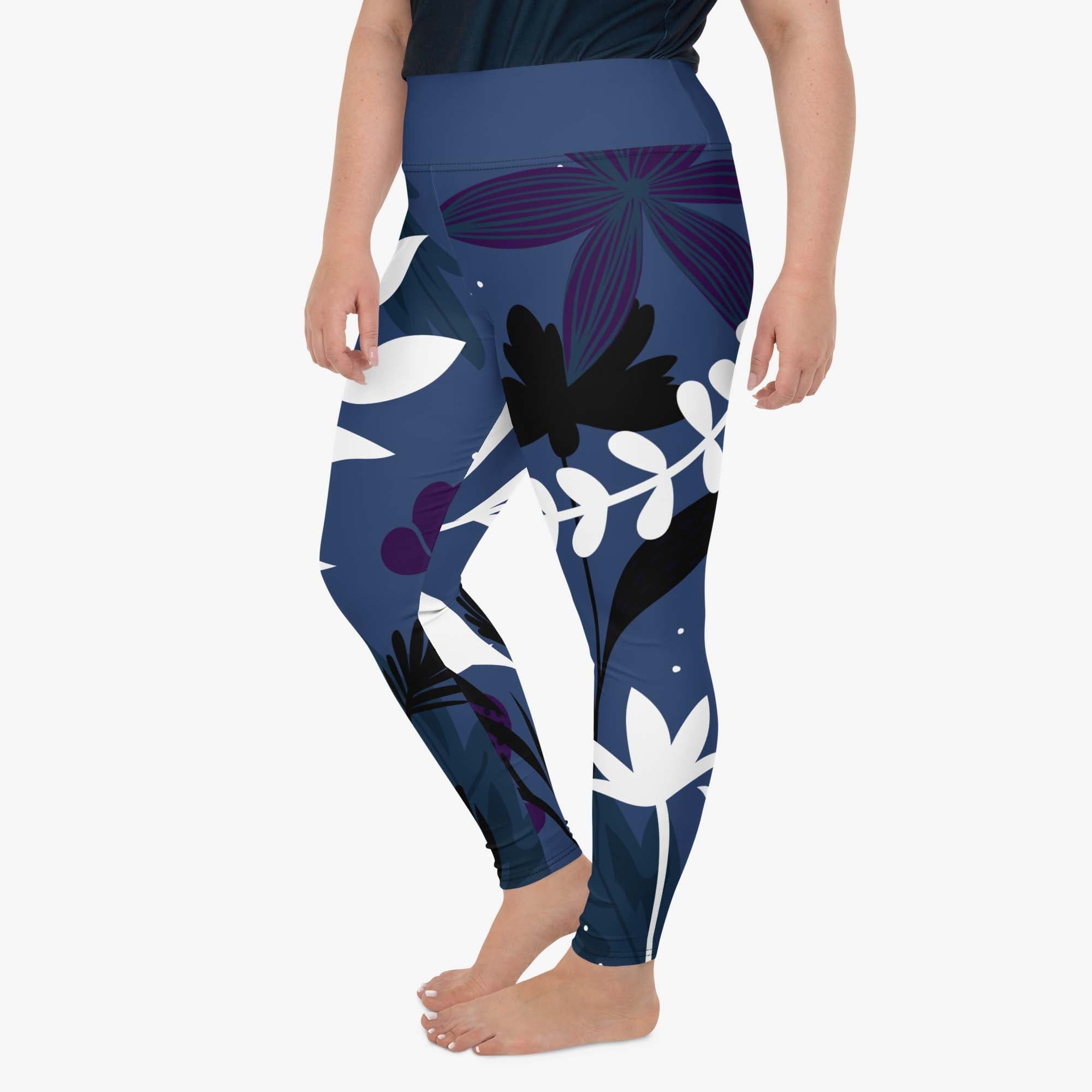 Floral Plus Size Leggings Night Garden Blue White Loony Legs