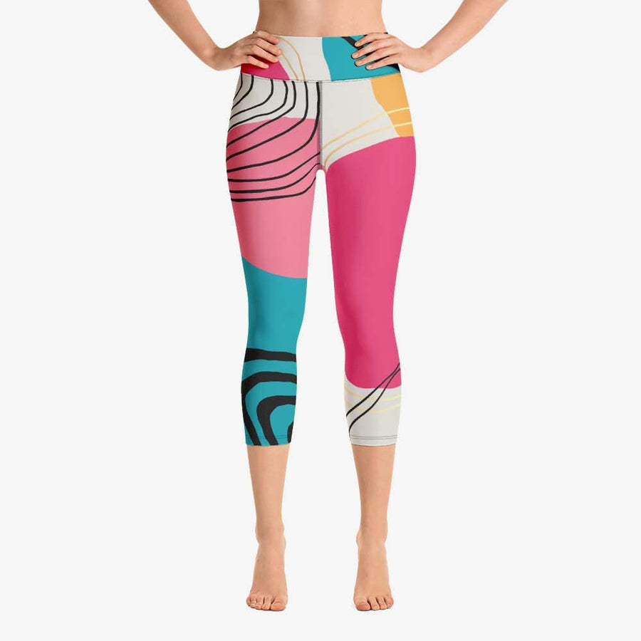 Patterned Capris "Modernist" Fuchsia/Turquoise