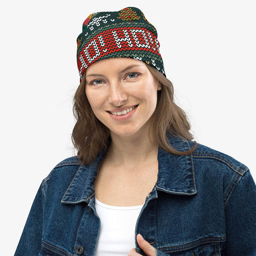 Printed Beanie "Oh! Oh! Oh!" Red/Green