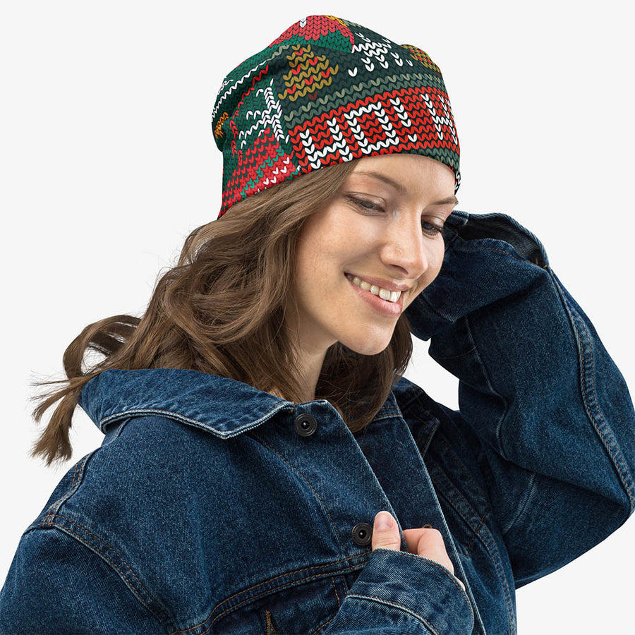 Printed Beanie "Oh! Oh! Oh!" Red/Green