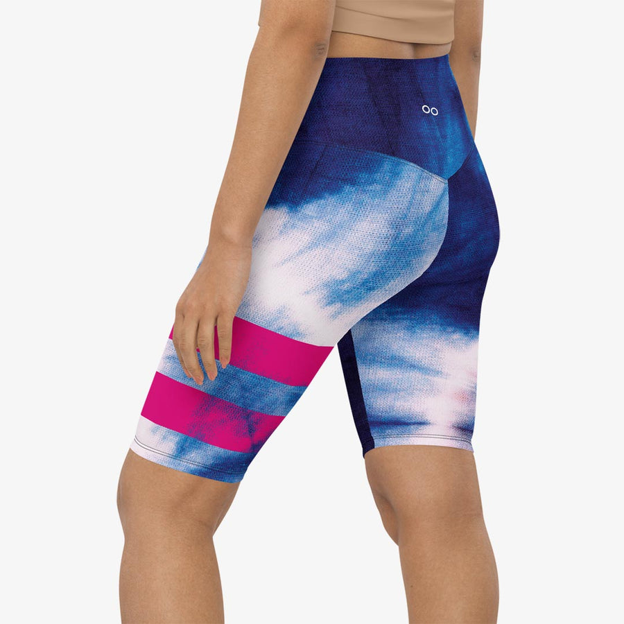 Printed Biker Shorts "Tie Dye Stripe" Blue/Magenta