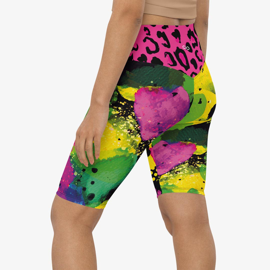 Animal Printed Biker Shorts "Wild Canvas" Green/Pink/Yellow