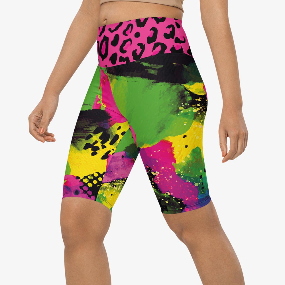 Wild Canvas Biker Shorts – Green/Pink/Yellow