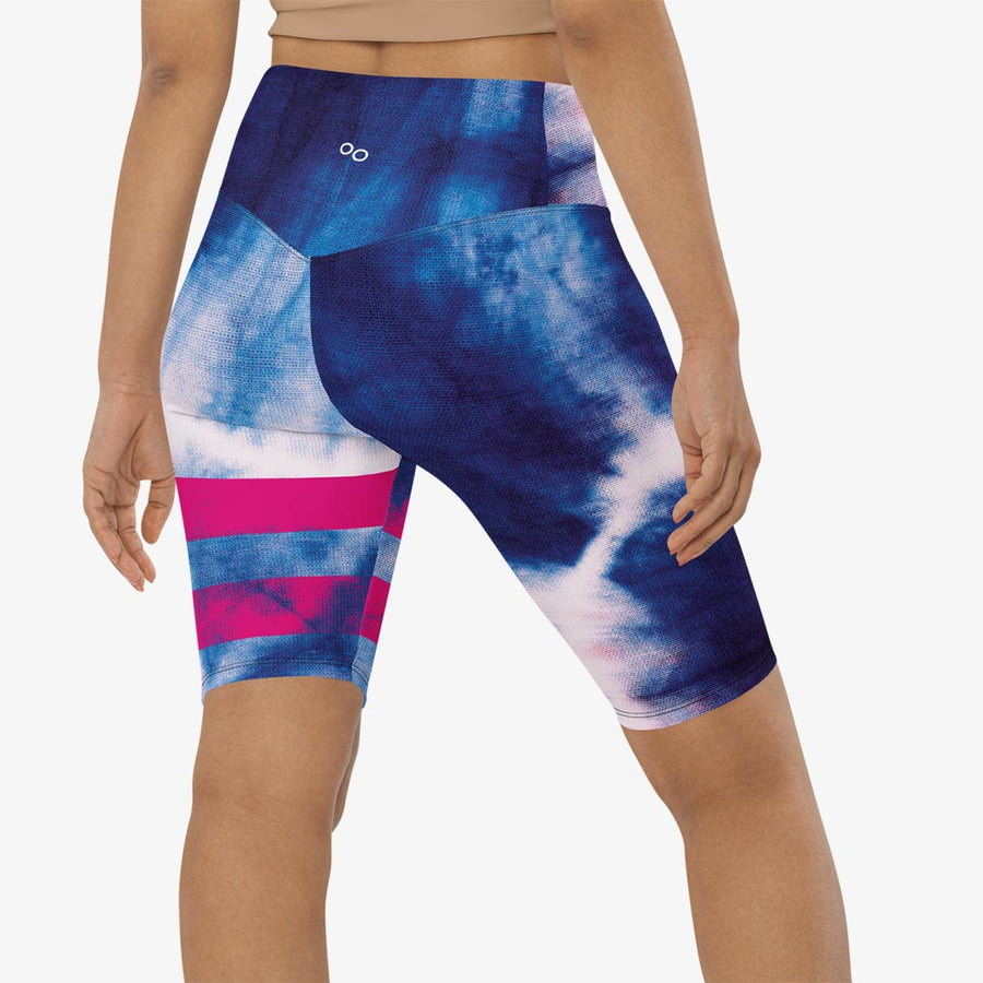 Printed Biker Shorts "Tie Dye Stripe" Blue/Magenta