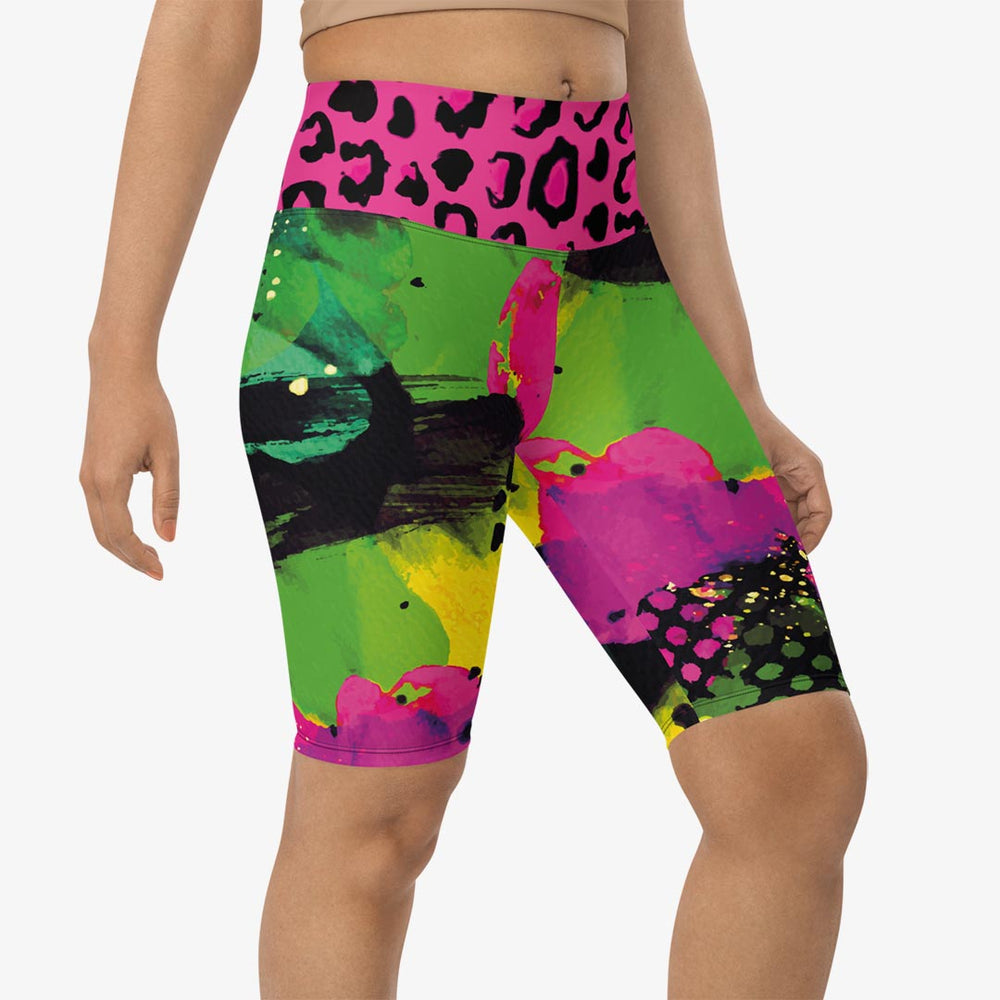 Wild Canvas Biker Shorts – Green/Pink/Yellow