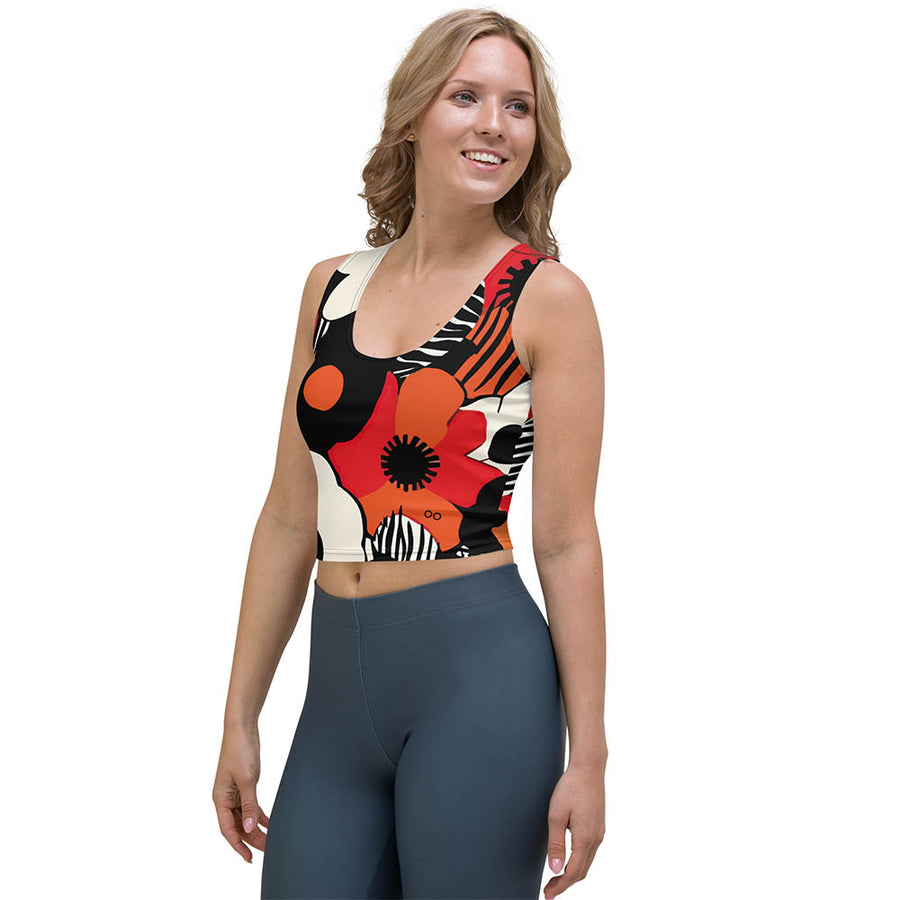 Printed Crop Top "Zebra Blossom" Black/Red/Orange