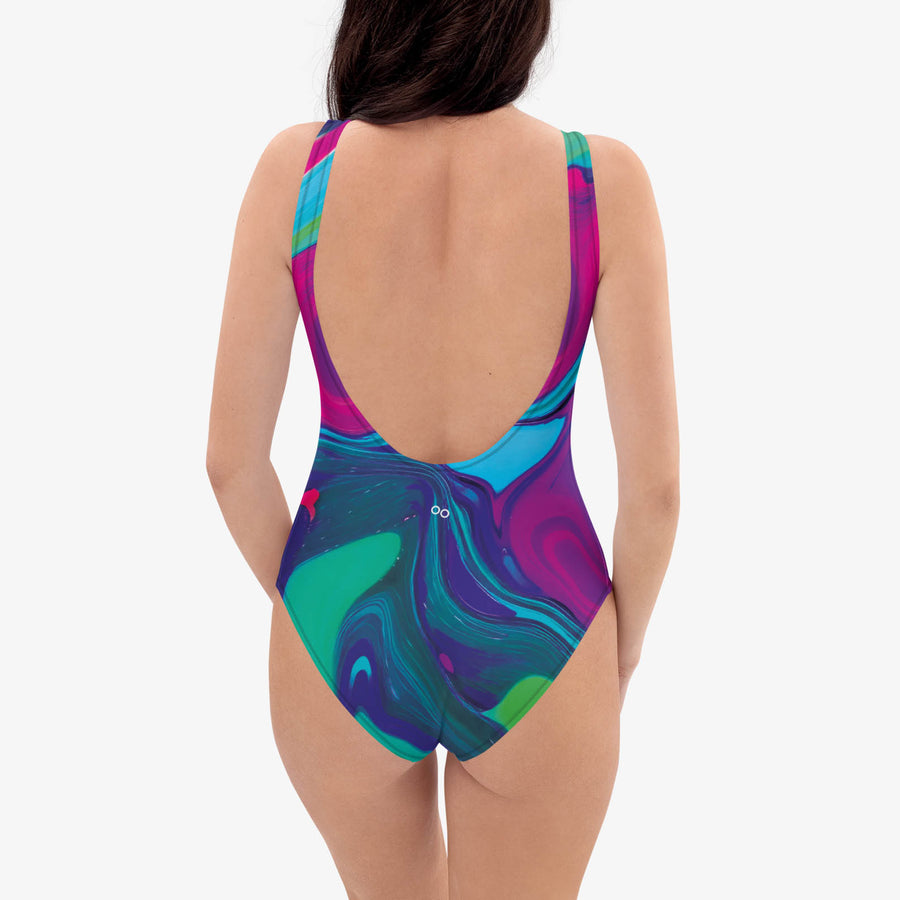 One-Piece Printed Swimsuit "Funky Lava" Green/Magenta