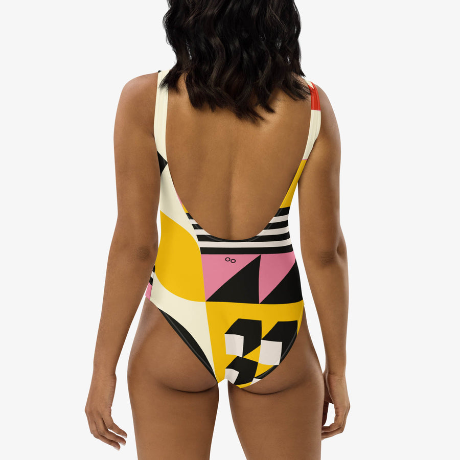 One-Piece Printed Swimsuit "Design Delight" Orange/Yellow/Pink