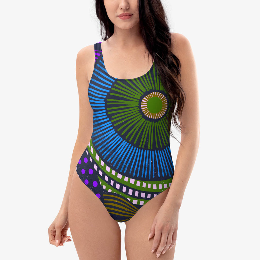 One-Piece Printed Swimsuit "Ethno Pop" Blue/Green