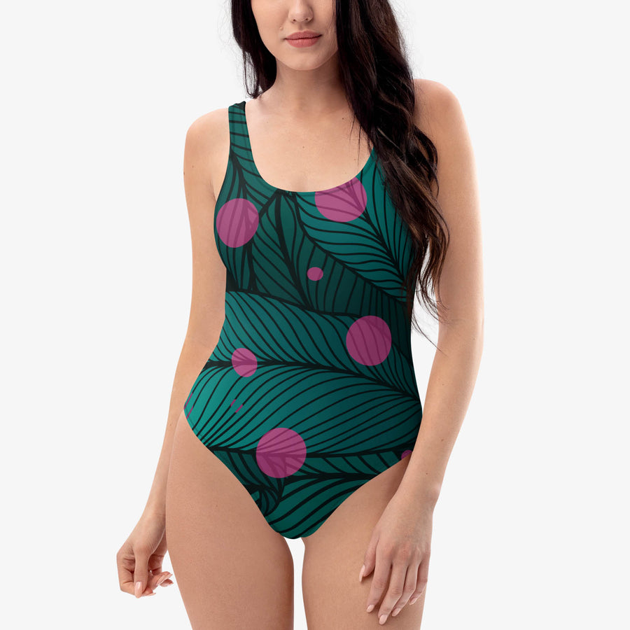 One-Piece Printed Swimsuit "Fireflies" Green/Pink