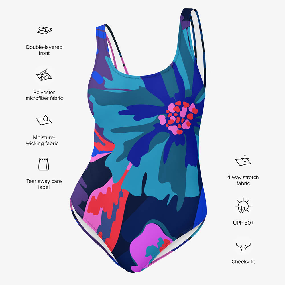 Flower Splash Swimsuit – Blue/Pink