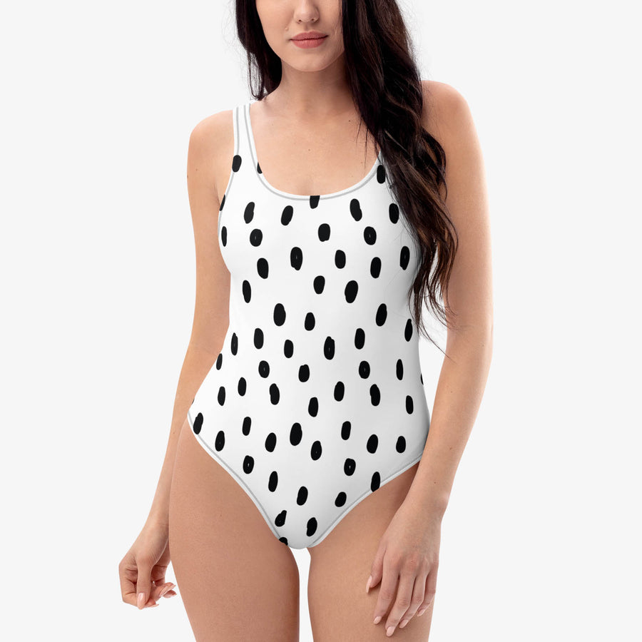 One-Piece Printed Swimsuit "Dots" Black/White