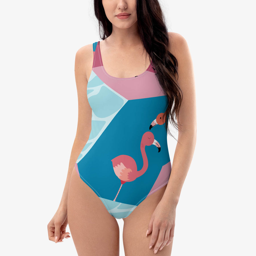 One-Piece Printed Swimsuit "Flaming" Turquoise/PInk
