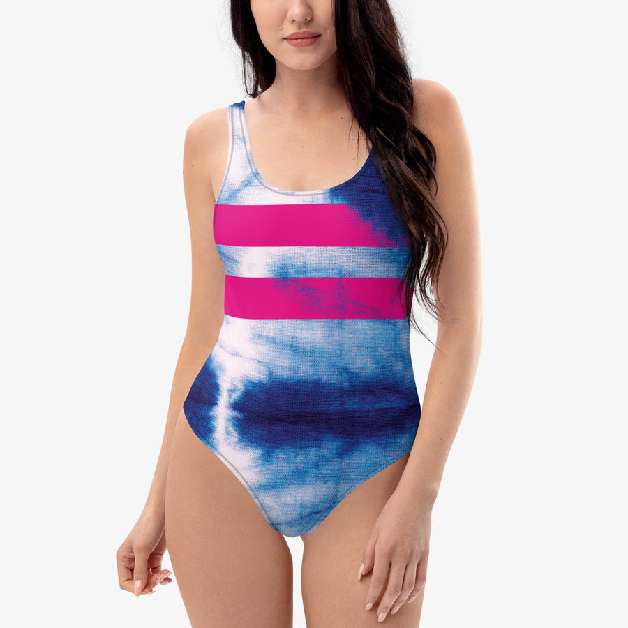 Printed One-Piece Swimsuit "Tie Dye Stripe" Blue/Magenta