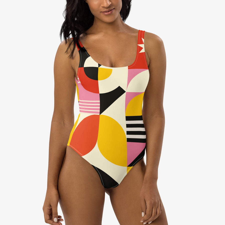 One-Piece Printed Swimsuit "Design Delight" Orange/Yellow/Pink