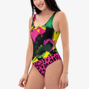 WAREHOUSE One-Piece Printed Swimsuit "Wild Canvas" Green/Pink/Yellow