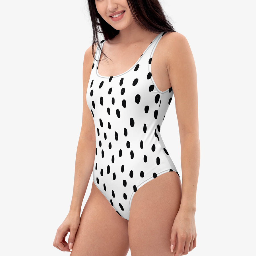 One-Piece Printed Swimsuit "Dots" Black/White