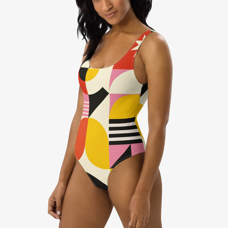 One-Piece Printed Swimsuit "Design Delight" Orange/Yellow/Pink