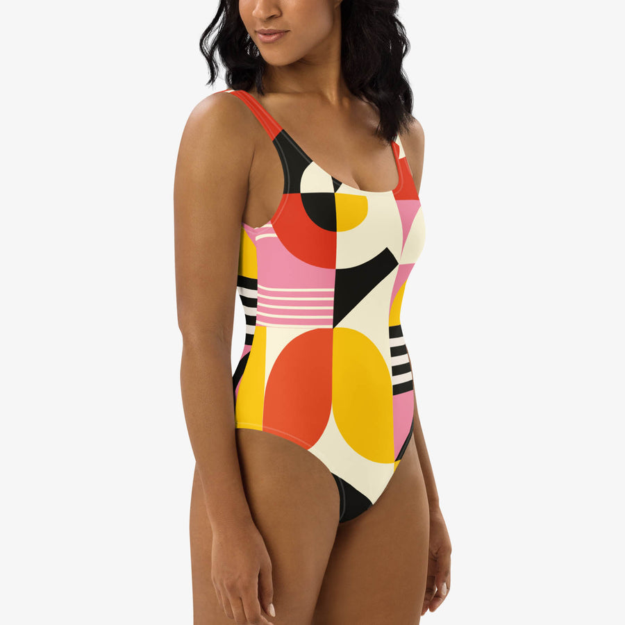 One-Piece Printed Swimsuit "Design Delight" Orange/Yellow/Pink