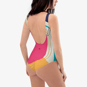 WAREHOUSE One-Piece Printed Swimsuit "Modernist" Fuchsia/Turquoise