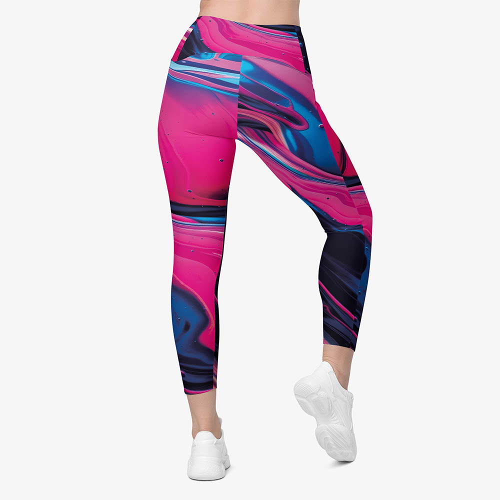 WAREHOUSE Recycled Printed Leggings "Funky Lava" Green/Magenta with Pockets