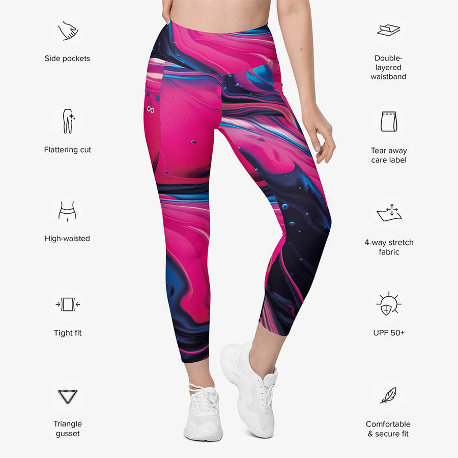Recycled Printed Leggings "Funky Lava" Blue/Magenta with Pockets