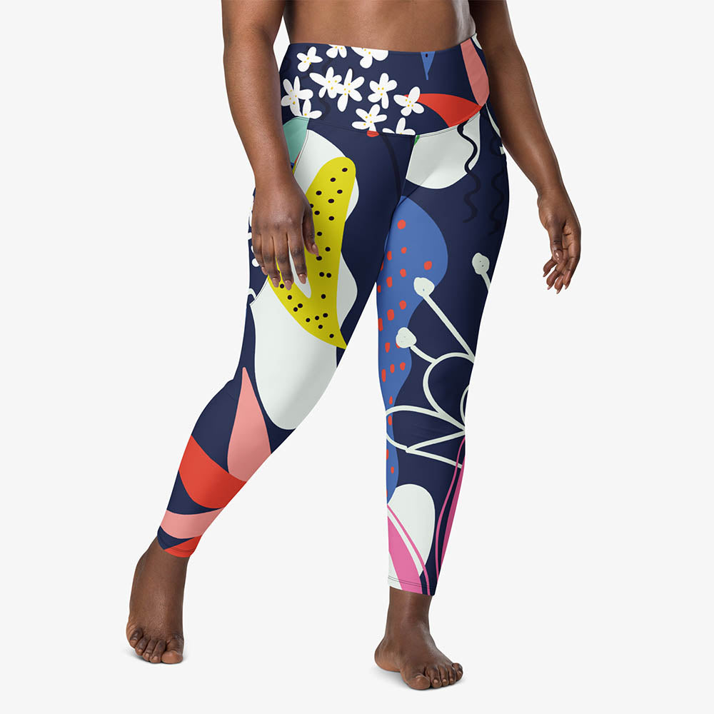 Back view of white yoga shorts with abstract print.
