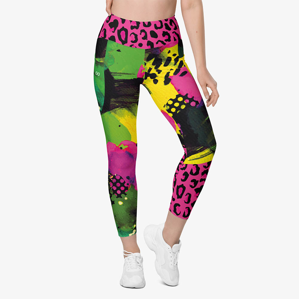 Wild Canvas Pocket Leggings – Green/Pink/Yellow