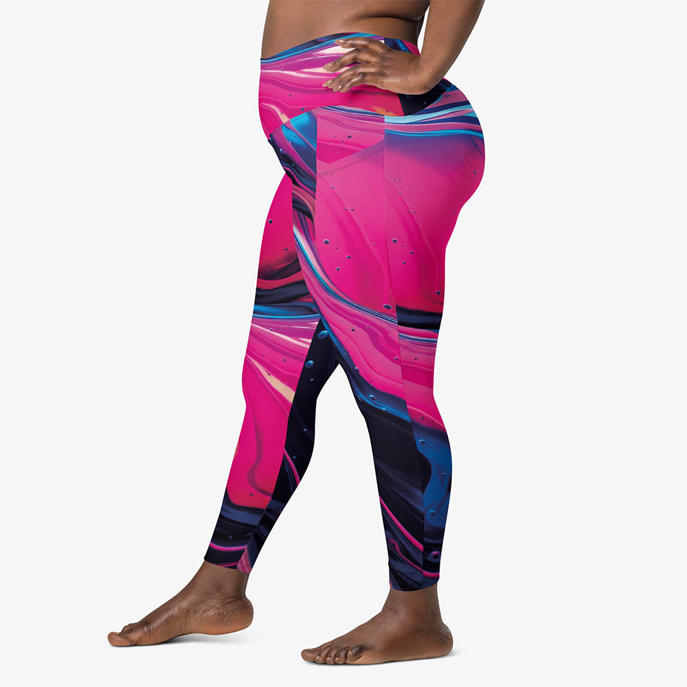 WAREHOUSE Recycled Printed Leggings "Funky Lava" Green/Magenta with Pockets