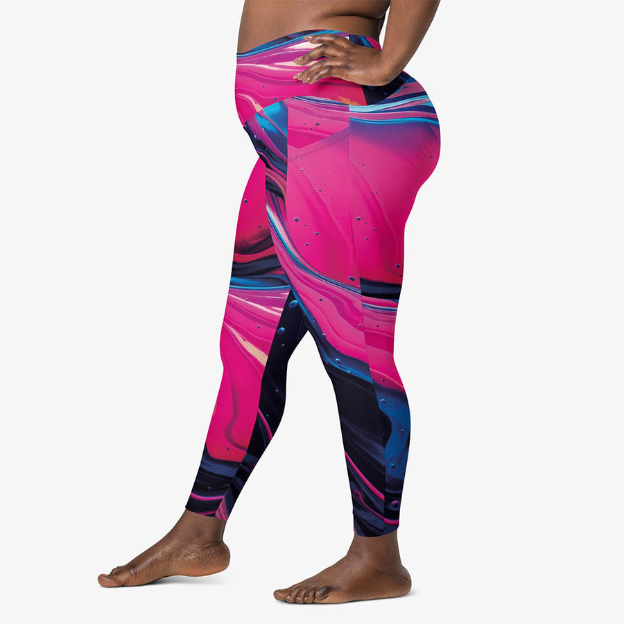 Recycled Printed Leggings "Funky Lava" Blue/Magenta with Pockets