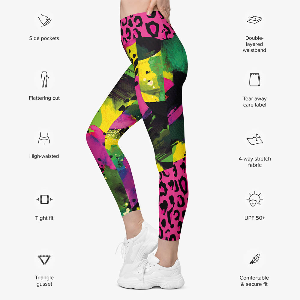 Wild Canvas Pocket Leggings – Green/Pink/Yellow