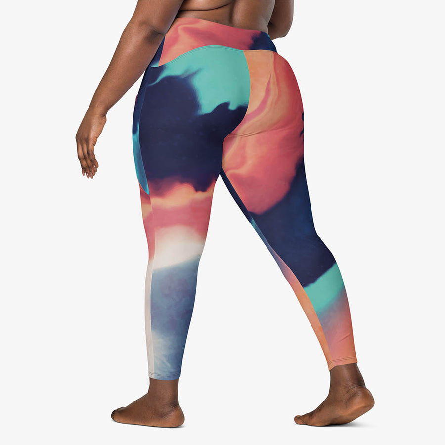Recycled Printed Leggings "Funky Clouds" with Pockets Blue/Terracotta