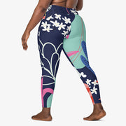 WAREHOUSE Recycled Floral Leggings "Fluid Flowers" Blue/Yellow with Pockets