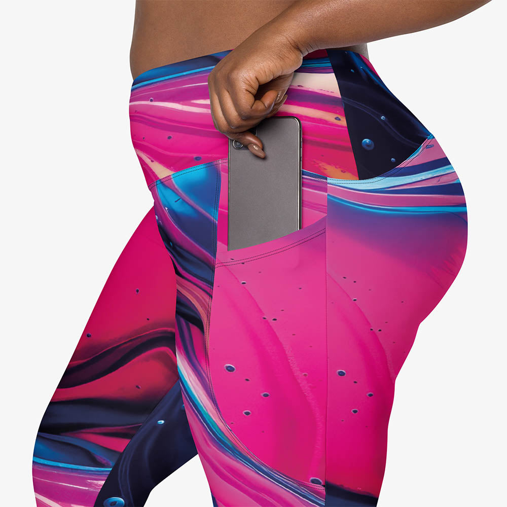 WAREHOUSE Recycled Printed Leggings "Funky Lava" Green/Magenta with Pockets
