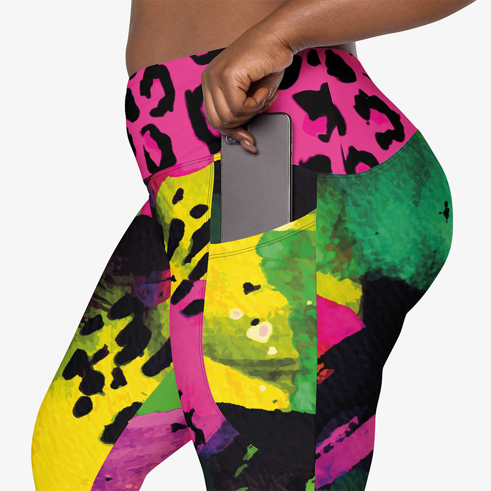 Wild Canvas Pocket Leggings – Green/Pink/Yellow