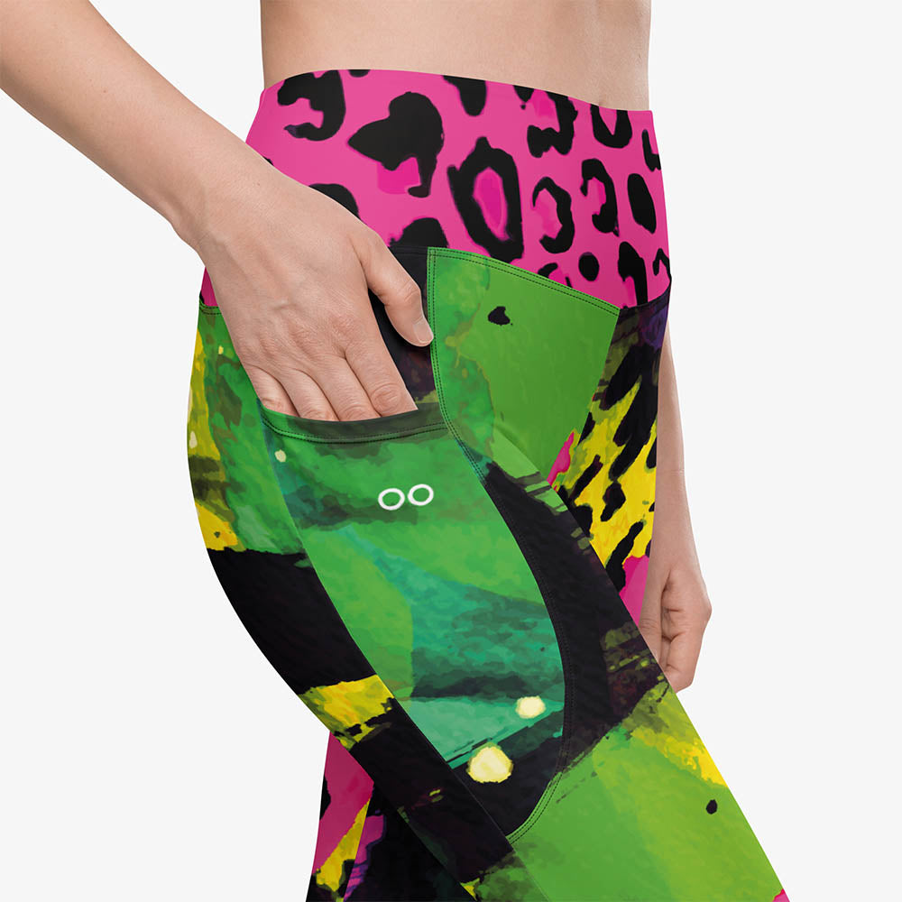 Wild Canvas Pocket Leggings – Green/Pink/Yellow