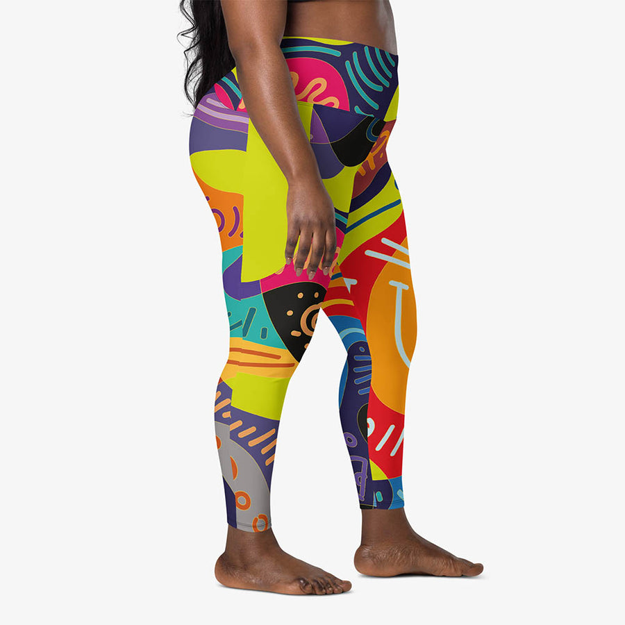 Recycled Printed Leggings "Funky Batik" Green/Blue/Magenta with Pockets