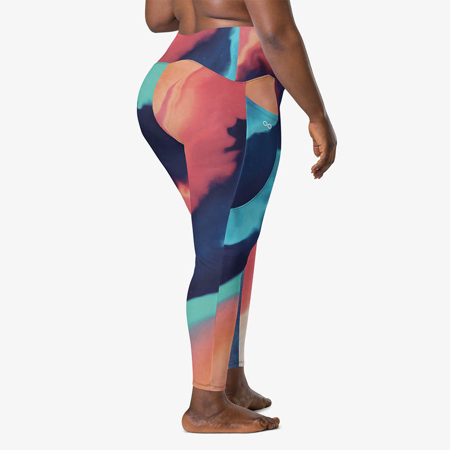 Recycled Printed Leggings "Funky Clouds" with Pockets Blue/Terracotta