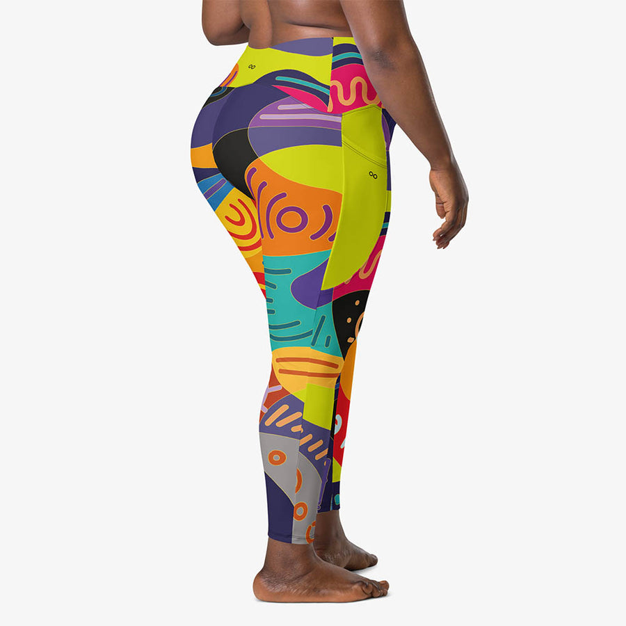 Recycled Printed Leggings "Funky Batik" Green/Blue/Magenta with Pockets
