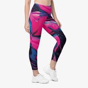 WAREHOUSE Recycled Printed Leggings "Funky Lava" Green/Magenta with Pockets