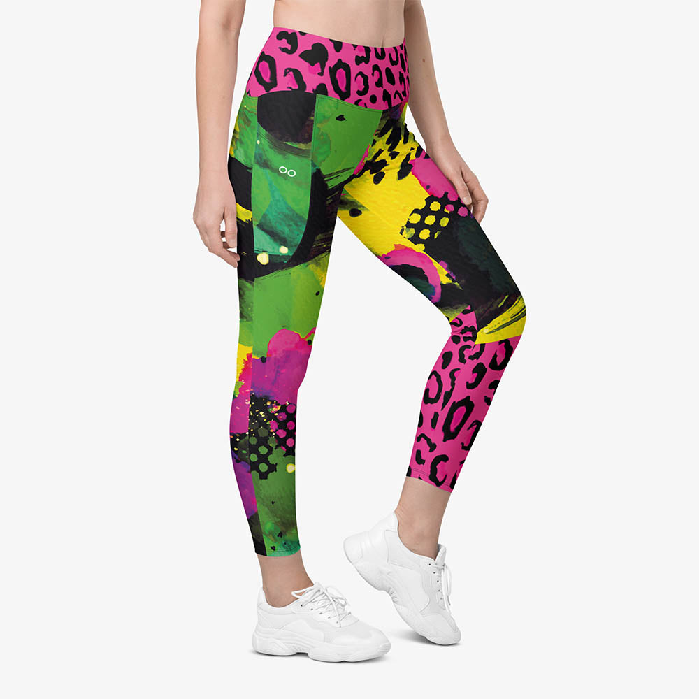 Wild Canvas Pocket Leggings – Green/Pink/Yellow
