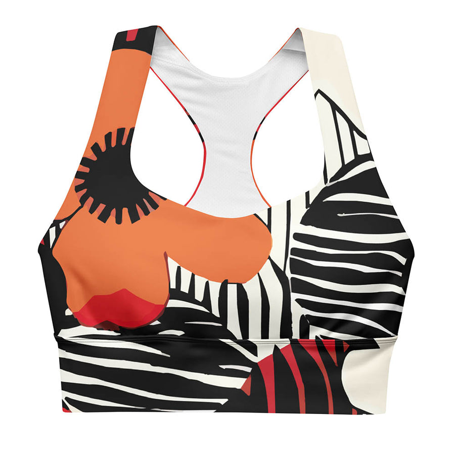 Recycled  High Impact Bra "Zebra Blossom" Black/Red/Orange