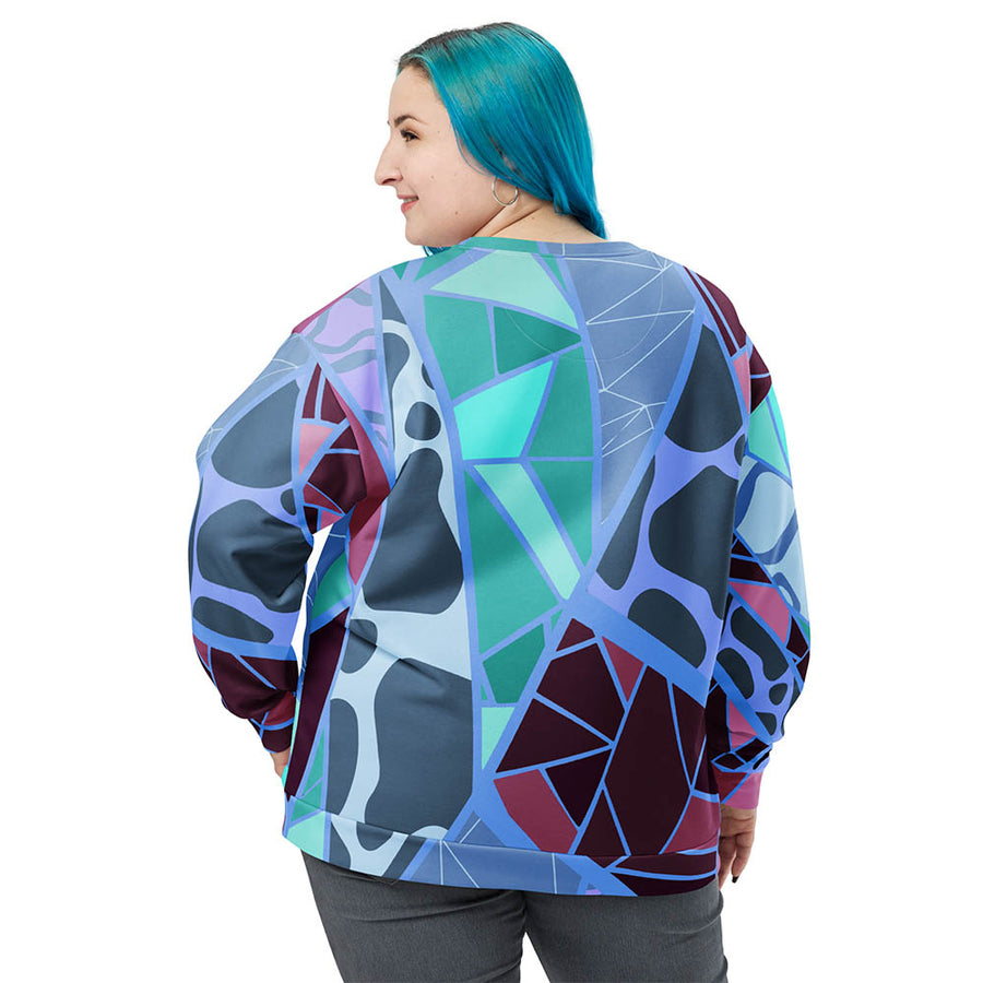 Recycled Printed Sweatshirt "Mosaic" Blue/Plum