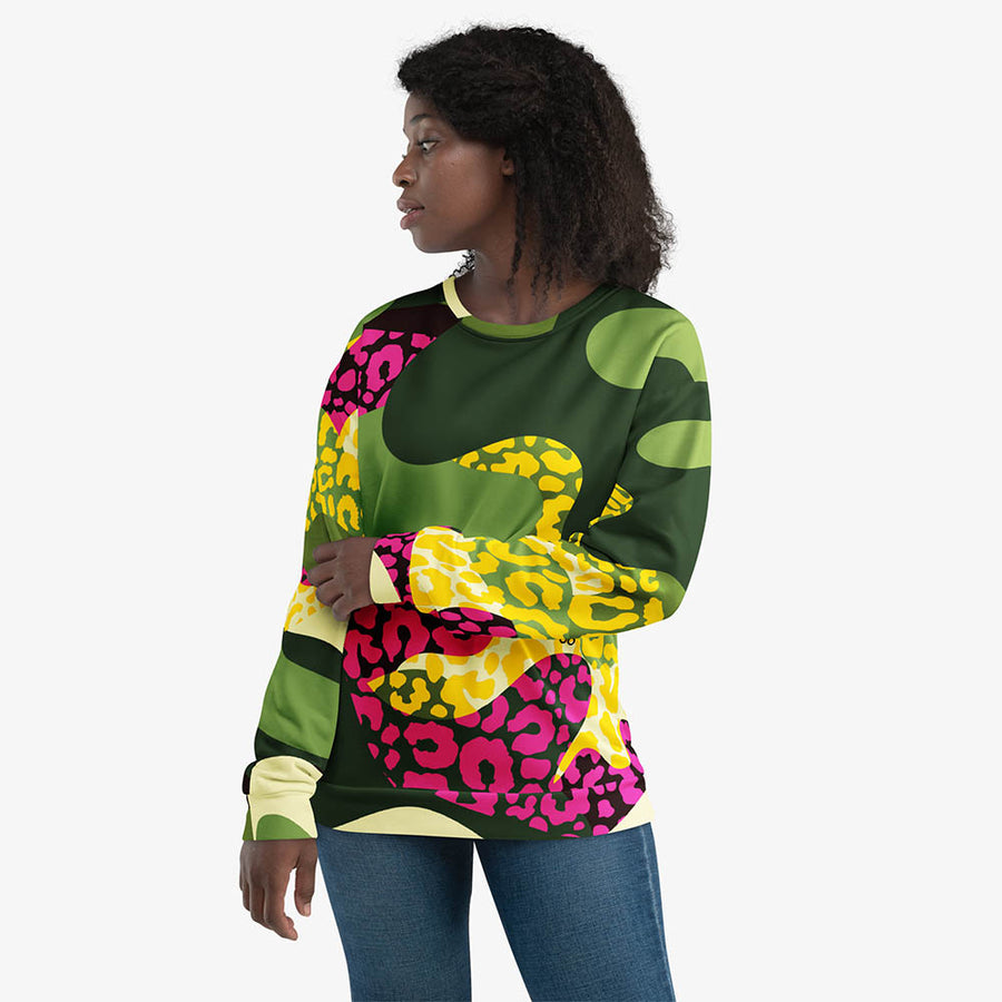 Fleece Sweatshirt "Camocheetah" Green/Yellow/Pink
