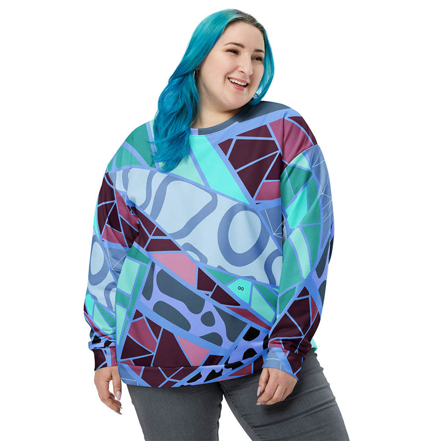 Recycled Printed Sweatshirt "Mosaic" Blue/Plum