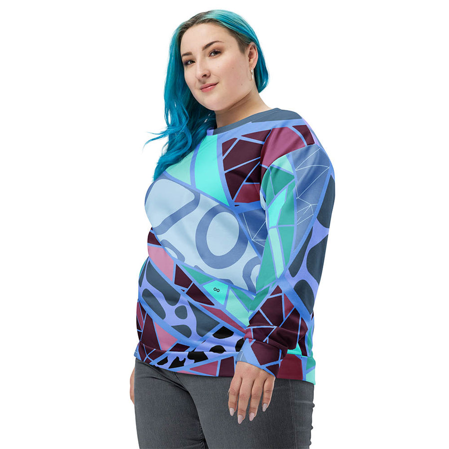 Recycled Printed Sweatshirt "Mosaic" Blue/Plum