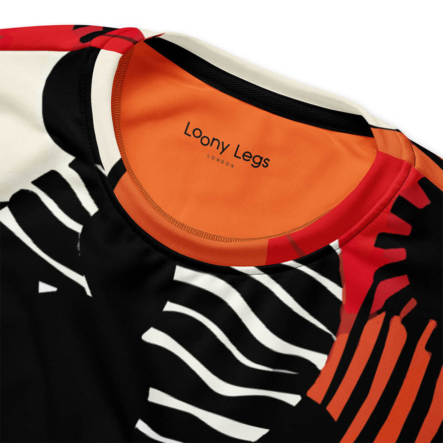 Recycled Fleece Sweatshirt "Zebra Blossom" Black/Red/Orange